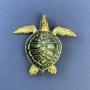 Brooch Pendant Turtle Dark Green Colour Gold-Tone Metal, Diameter 47mm+-, Length 43mm+