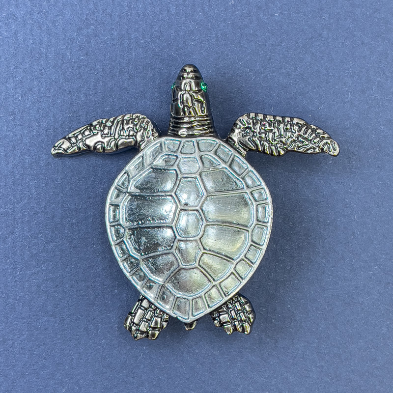 Turtle Brooch Pendant Blue Colour Silver-Tone Metal, diameter 47mm+-, length 43mm+