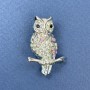 Owl Brooch, Black, White and Iridescent Rhinestones, Silver-tone Metal, Diameter 22mm+/-, Length 32mm+