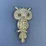 Owl Brooch, Black and Grey Rhinestones, Silver-tone Metal, Diameter 34mm+/-, Length 60mm+