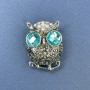 Owl Brooch, Blue and White Crystals, Silver-tone Metal, Diameter 27mm+/-, Length 38mm+