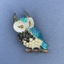 Owl Brooch Pendant Blue Black Rainbow Rhinestones Enamel Silver-Tone Metal, diameter approx. 23mm, length 50mm+
