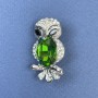 Owl Brooch White Rhinestones and Green Crystal Silver-Tone Metal, diameter approx. 19mm, length 37mm+