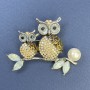 Owl Brooch with Pearl Grey Crystals Enamel Silver-Tone Metal, diameter approx. 55mm, length 45mm+