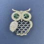 Owl Brooch Green and White Rhinestones Silver-Tone Metal, diameter approx. 34mm, length 42mm+