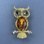 Owl Brooch Pendant Brown and Black Crystals Gold-Tone Metal, diameter approx. 26mm, length 44mm+