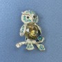 Owl Brooch Pendant Light Blue Rhinestones Grey Crystal Silver-Tone Metal, diameter approx. 26mm, length 36mm+