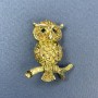 Owl Brooch, Yellow and Black Rhinestones, Gold-tone Metal, diameter 27mm+/-, length 34mm+