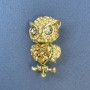 Owl Brooch, Yellow Rhinestones, Gold-tone Metal, diameter 19mm+/-, length 34mm+