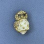 Owl Brooch Pendant, Abalone Shell, Iridescent Rhinestones, Gold-Tone Metal, Diameter 20mm+/-, Length 30mm+