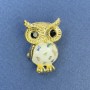 Owl Brooch Pendant, Abalone Shell, Black Rhinestones, Gold-Tone Metal, Diameter 19mm+/-, Length 27mm+