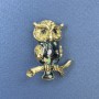 Brooch Owl Abalone Yellow Rhinestones Gold-Tone Metal, Diameter 26mm+-, Length 33mm+