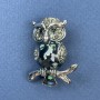 Owl Brooch Abalone Shell, Grey Crystals, Silver-Tone Metal, Diameter 26mm+/-, Length 33mm+