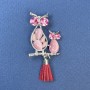 Owl Brooch Pendant, Pink Cat's Eye, Pink Rhinestones, Silver-Tone Metal, Diameter 24mm+-, Length 50mm+