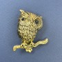 Owl Brooch, Black Rhinestones, Gold-tone Metal, diameter 28mm+/-, length 45mm+