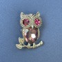 Brooch Pendant Owl Pink Rhinestones Silver-Tone Metal, Diameter 25mm+/-, Length 34mm+