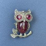 Brooch Pendant Owl Pink Rhinestones Purple Stone Silver-Tone Metal, Diameter 25mm+/-, Length 34mm+