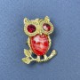Brooch Pendant Owl Red Rhinestones Gold-Tone Metal, Diameter 25mm+/-, Length 34mm+