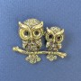 Brooch Owl Grey Rhinestones Gold-Tone Metal, Diameter 35mm+-, Length 28mm+