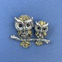 Brooch Owl Yellow Rhinestones Silver-Tone Metal, Diameter 35mm+-, Length 28mm+
