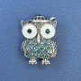 Owl Brooch White Enamel Blue Rhinestones Silver-Tone Metal, Diameter 22mm+-, Length 29mm+