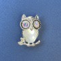 Owl Brooch Pendant with White and Rainbow Crystals, Silver-Tone Metal, Diameter 18mm+-, Length 27mm+