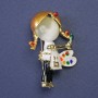 Girl with Easel Brooch, White Cat's Eye, Enamel, Gold-tone Metal, 28x41mm+