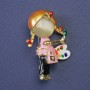 Girl with Easel Brooch, White Cat's Eye, Enamel, Gold-tone Metal, 28x41mm+