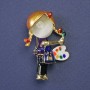Girl with Easel Brooch, White Cat's Eye, Enamel, Gold-tone Metal, 28x41mm+
