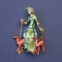 Lady with Dogs on Chains Brooch Pendant, Enamel, Gold-tone Metal, 32x45mm+