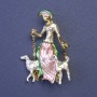 Lady with Dogs on Chains Brooch Pendant, Enamel, Gold-tone Metal, 32x45mm+