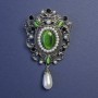 Brooch Pendant Accent Green Cat's Eye with Pearls Silver-Tone Metal 47x80mm+