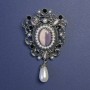 Brooch Pendant Accent Pink Cat's Eye with Pearls Silver-Tone Metal 47x80mm+