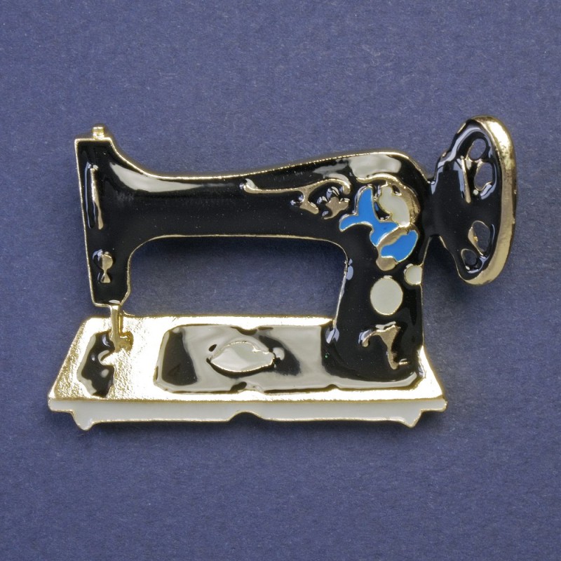 Brooch Sewing Machine Enamel Gold-Tone Metal 30x42mm+
