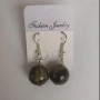 Earrings Natural Stone Hawk's Eye Smooth Round, Diameter 14mm, Length 3.5cm
