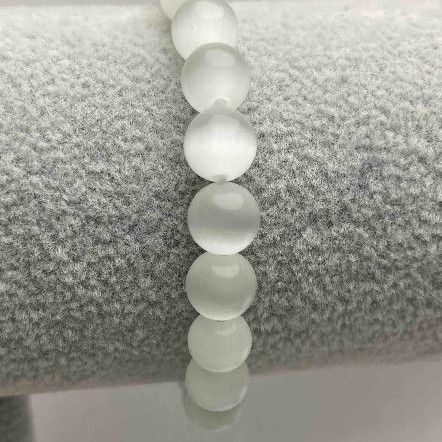 White Cat's Eye Bracelet, Smooth Round Beads, Diameter 8mm+-, Length 18cm (Stretch)
