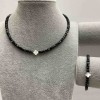 Tourmaline Choker and Bracelet Set, Faceted Cube, Diameter 4x4mm+-, Mother-of-Pearl Insert, Length 35-40cm+- with Clasp