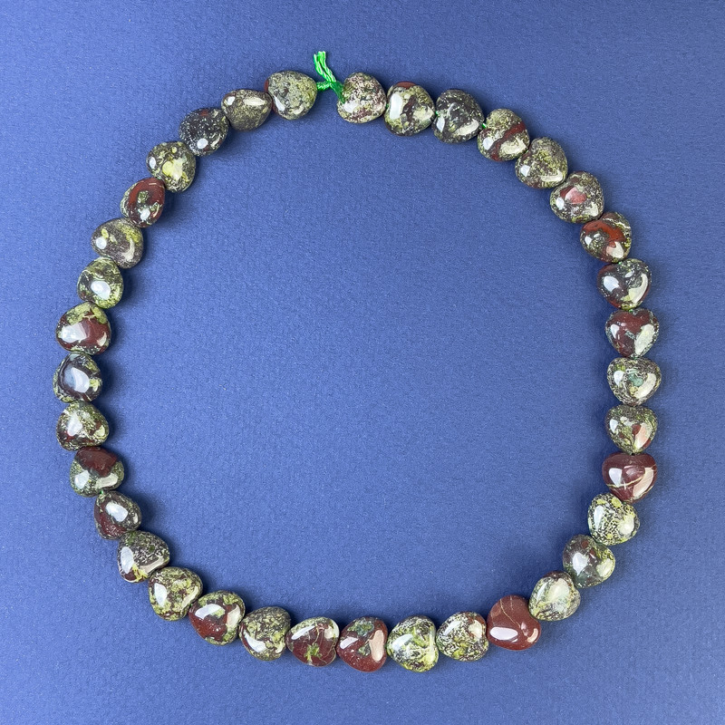 Natural Dragon Blood Jasper Heart Beads 12x12x6mm+/-, on Thread, Strand Length 38cm+