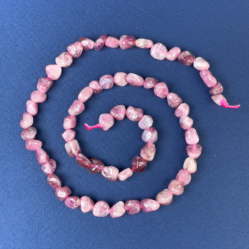 Tourmaline Tumbled Beads 6-8x6mm+/- on Thread, Length 39cm+