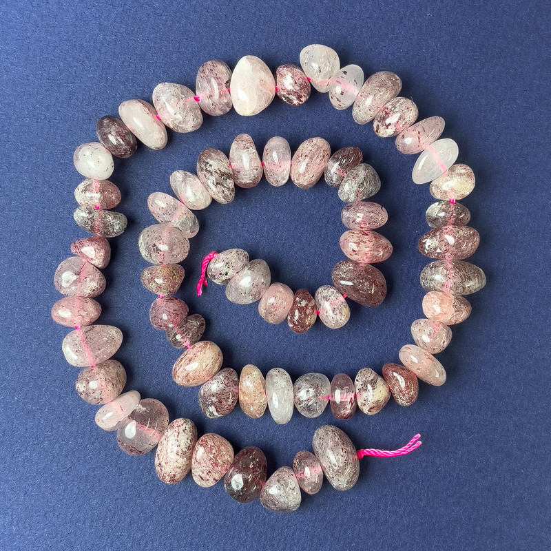 Strawberry Quartz Natural Stone Tumbled Beads 8-12x6-8mm+- on a String, length 39cm+