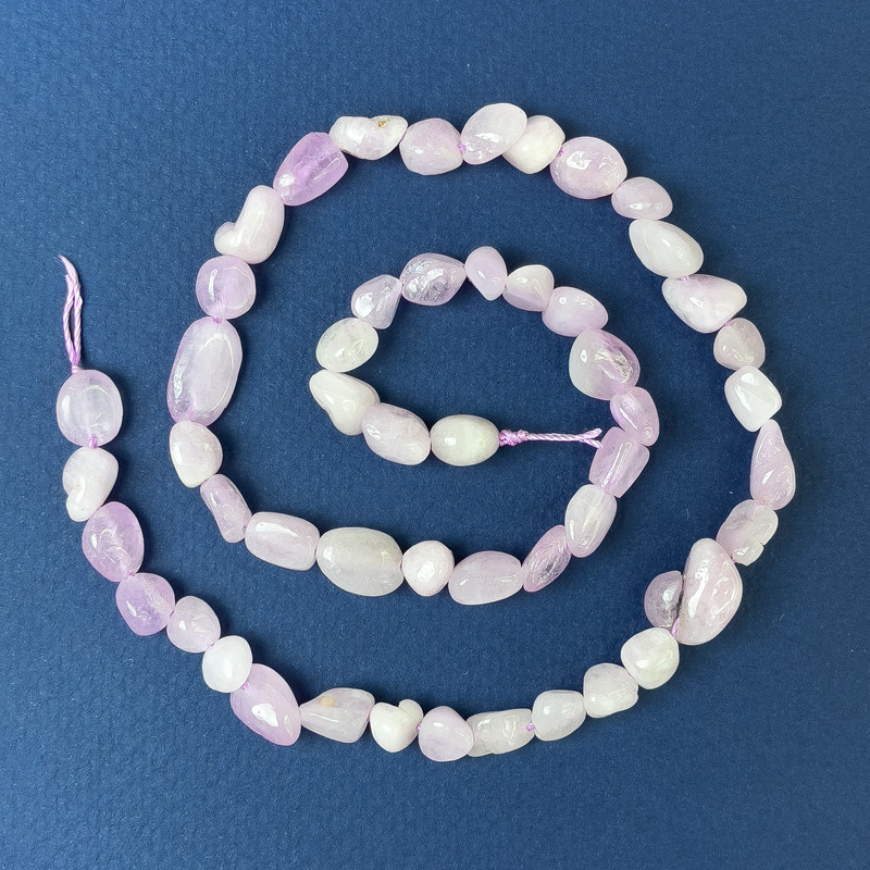 Kunzite Beads, Tumbled 6-12x5-7mm+/-, on a Strand, Length 39cm+