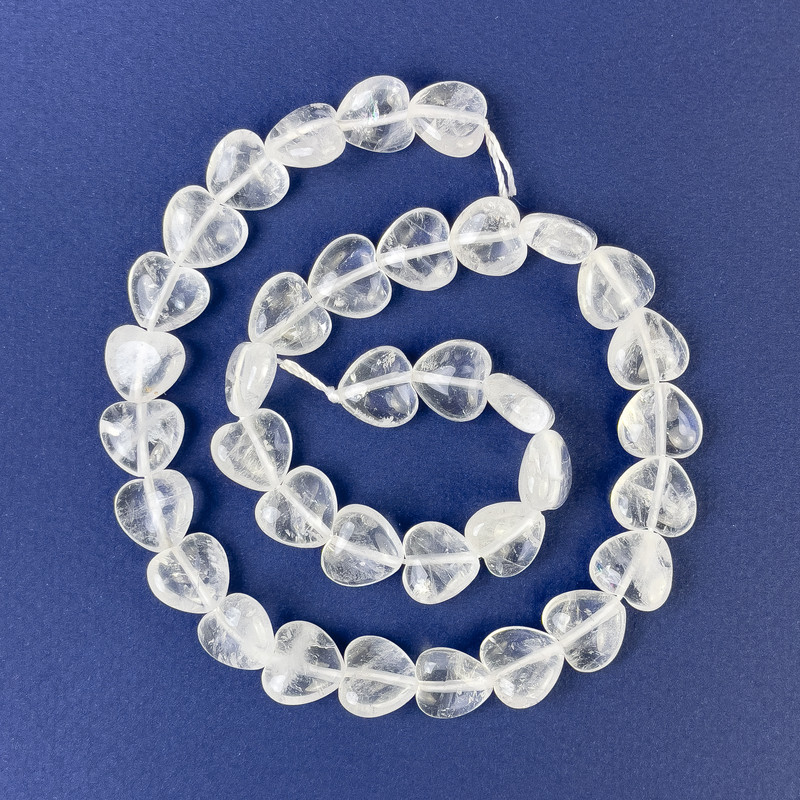 Natural Rock Crystal Heart Beads 12x12x6mm+/-, on a thread, length 39cm+