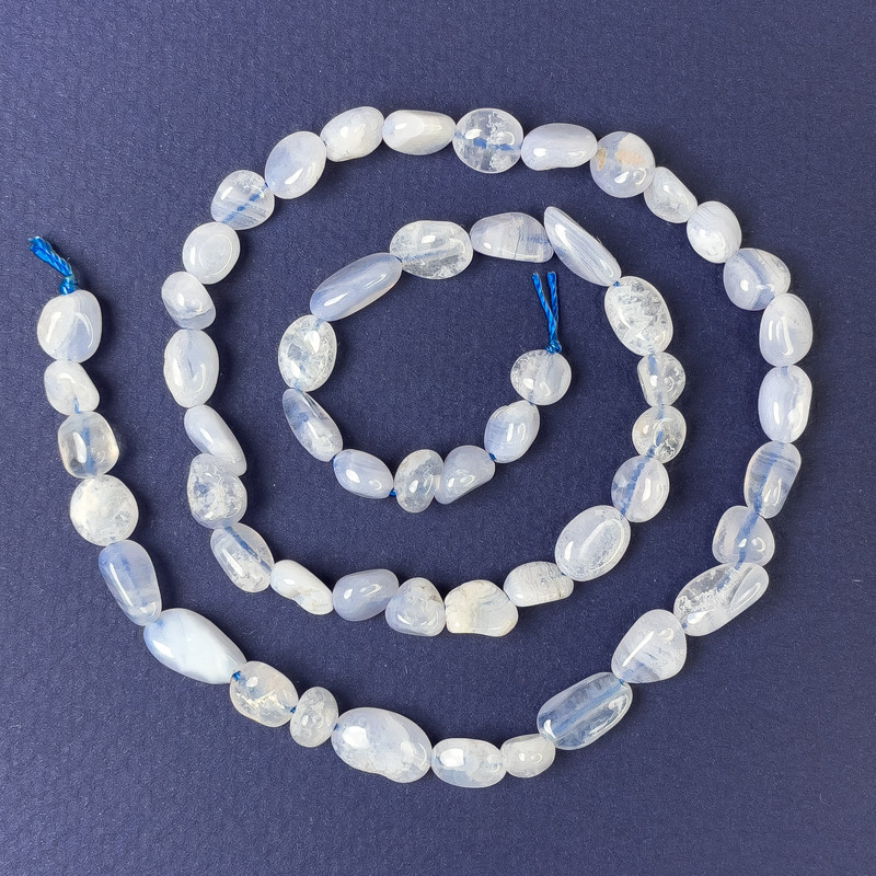 Blue Agate Tumbled Beads 8x6mm+- on a String, length 40cm+