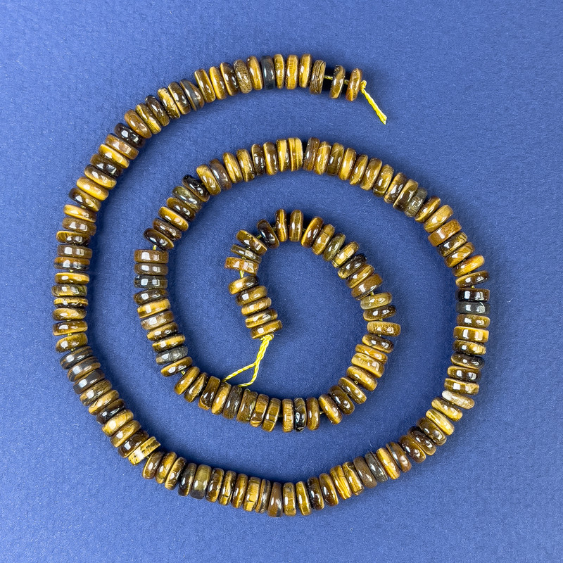 Tiger's Eye Disc Beads 6x2mm+/-, on a thread, length 39cm+