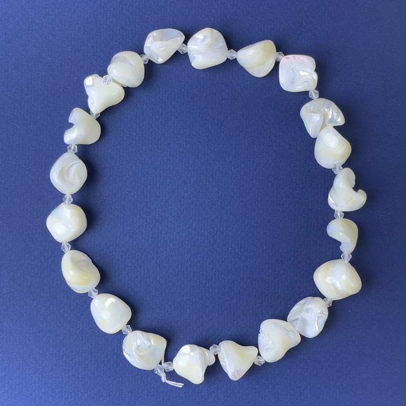 Natural Mother-of-Pearl Beads, Tumbled 16x12mm+/- with 4mm Seed Beads, Strung, Length 39cm+