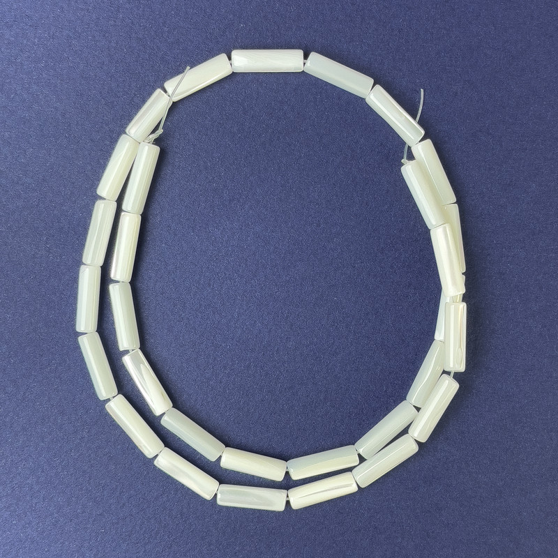 Natural Mother-of-Pearl Cylinder Beads 14x4mm+/- on Fishing Line, Length 40cm+