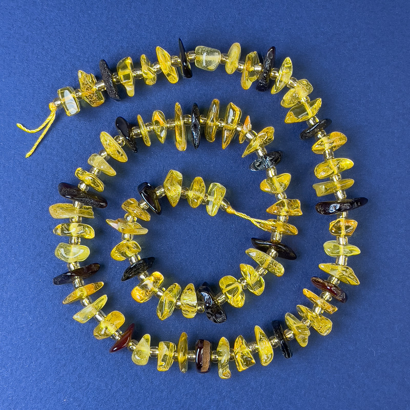 Amber Beads Chip 10-12×4mm+- with seed beads, diameter 3mm+- on thread, length 38cm+
