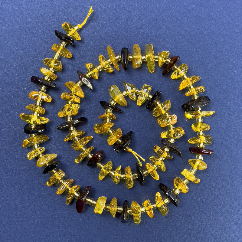 Amber Chip Beads 10-12x4mm+/- with Seed Beads, Diameter 3mm+/- on Thread, Length 38cm+