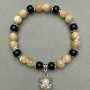Beige Mother-of-Pearl & Agate Bracelet, smooth round beads, diameter 8.5mm, length 18cm+/- stretch