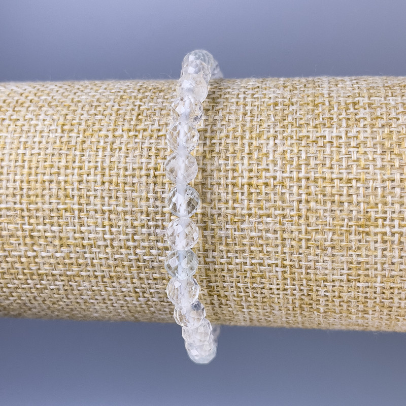 Rock Crystal Bracelet, Faceted Round Beads, Diameter 6mm+/-, Length 18cm+/- Stretch